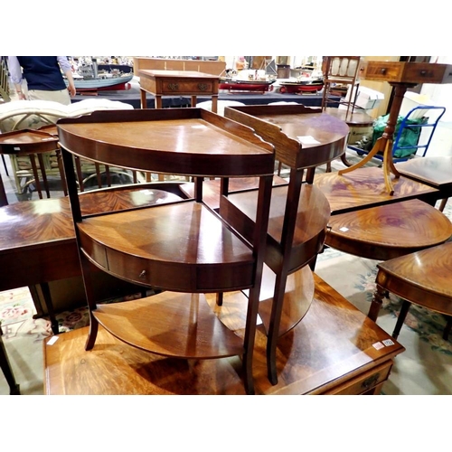 1721 - Pair of mahogany three tier corner tables with single drawer, 57 x 78 cm.
, drawers function smoothl... 