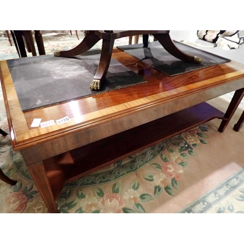 1725 - Inlaid mahogany coffee table raised on tapering supports with shelf below, 122 x 68 x 47 cm H. Not a... 