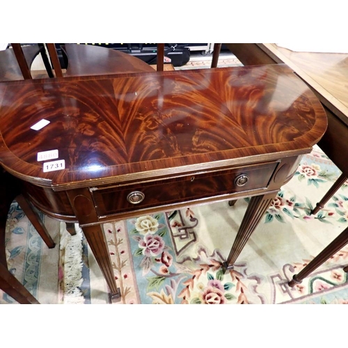 1731 - Inlaid mahogany single drawer side table raised on tapering fluted supports and spade feet, 91 x 42 ... 