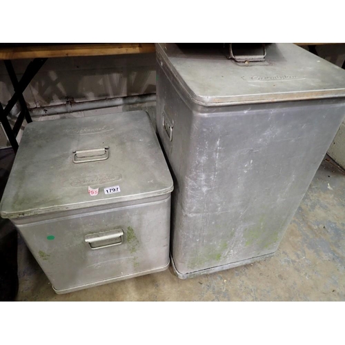 1797 - Two large aluminium Grundy bins. Not available for in-house P&P