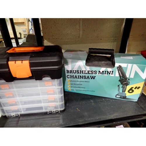 1822 - Nactin brushless mini chainsaw and a Vonhaus toolbox. Not available for in-house P&P