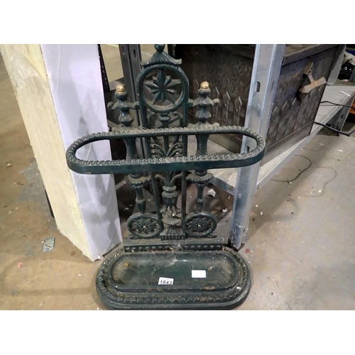 1843 - Reproduction cast iron stick/umbrella stand, painted green with gold highlights, H: 61 cm. Not avail... 