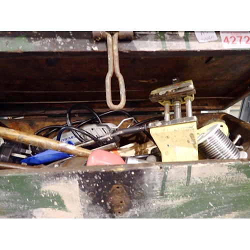 1845 - Wooden toolbox with contents, including a vice and a Dremel. Not available for in-house P&P