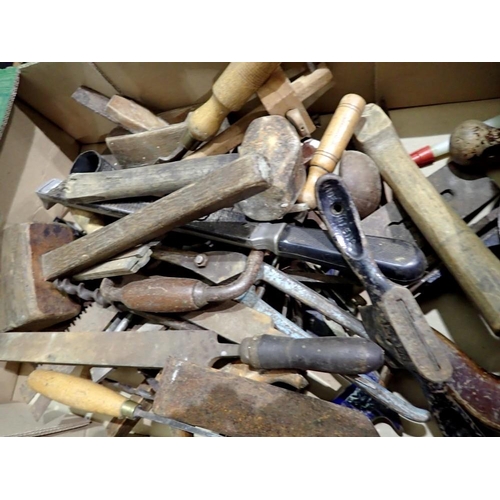 1850 - Box containing a variety of mixed tools to include planes files. Not available for in-house P&P