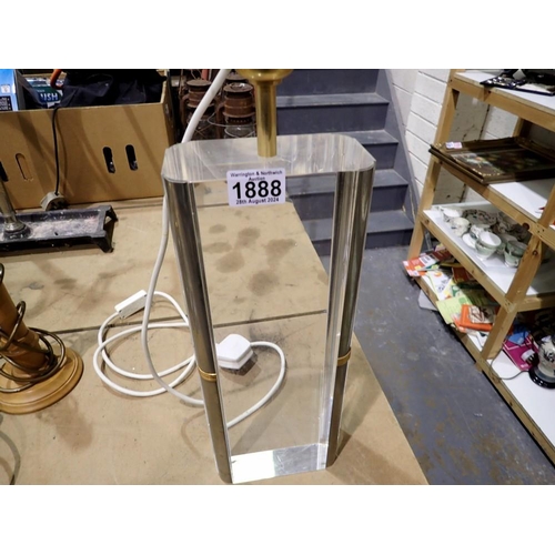 1888 - Very large Perspex table lamp with brushed aluminium and brass highlights, body H: 39 cm. All electr... 