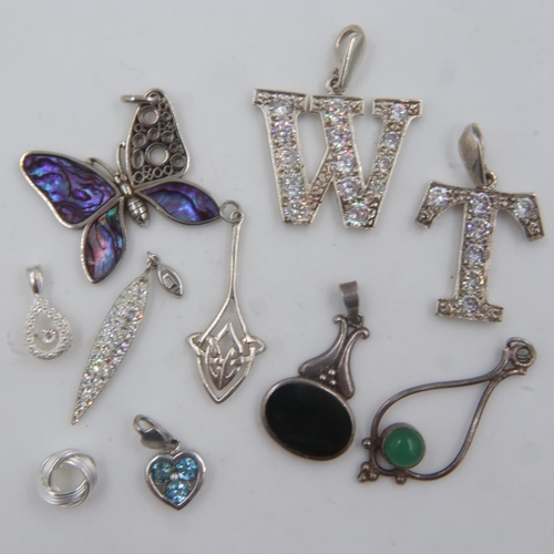 59 - Ten 925 silver pendants, some stone set. UK P&P Group 0 (£6+VAT for the first lot and £1+VAT for sub... 