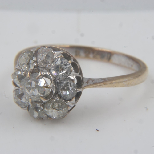 73 - Victorian 18ct gold diamond cluster ring, nine old cut diamonds held by fine claws, centre diamond b... 