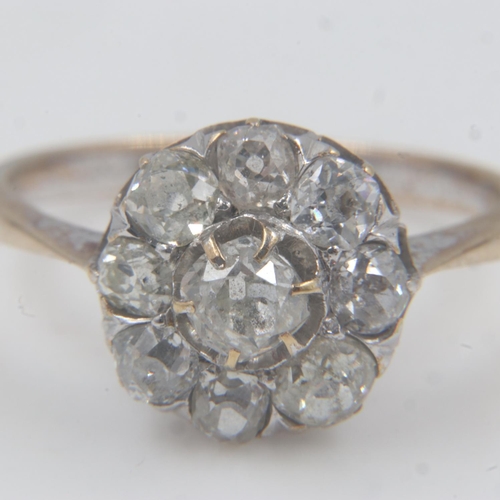 73 - Victorian 18ct gold diamond cluster ring, nine old cut diamonds held by fine claws, centre diamond b... 