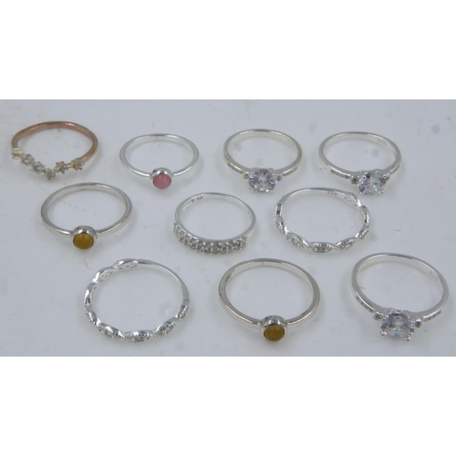 76 - Ten 925 silver rings, some stone set and enamel. UK P&P Group 0 (£6+VAT for the first lot and £1+VAT... 