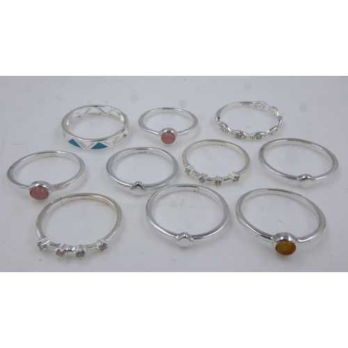 80 - Ten 925 silver rings, some stone set and enamel. UK P&P Group 0 (£6+VAT for the first lot and £1+VAT... 