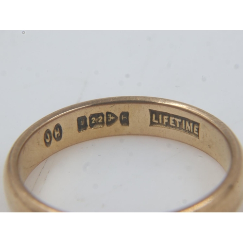 93 - 22ct gold band ring, slim profile, size K, 3.3g. UK P&P Group 0 (£6+VAT for the first lot and £1+VAT... 