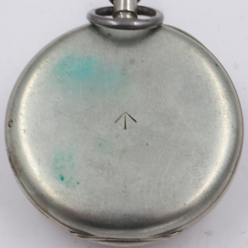 97 - Steel cased Swiss-made pocket watch, with crows foot to backplate, working at lotting, UK P&P Group ... 