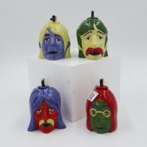 182 - Lorna Bailey: set of four Beatles head teapots, no cracks or chips, H: 13 cm. UK P&P Group 3 (£30+VA... 