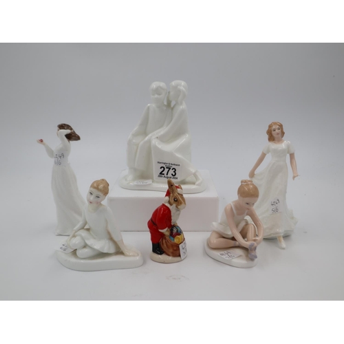 273 - Six Royal Doulton figurines to include The Secret HN4560, Ballet Shoes HN3434, With Love HN3393. UK ... 