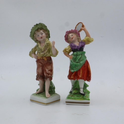 294 - Two Continental ceramic figures with blue anchor back stamps, largest H: 15 cm. UK P&P Group 2 (£20+... 