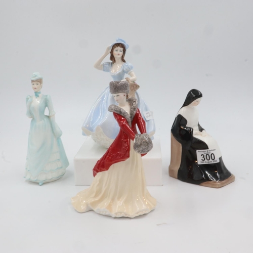 300 - Four figurines, including Coalport Christina, Cheryl (2nd), a Coalport Nun and a Royal Worcester Lar... 