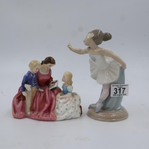 317 - Royal Doulton figure, The Bedtime Story HN2059, with a Neo figure of a ballerina. UK P&P Group 2 (£2... 