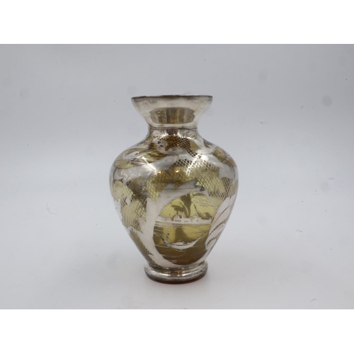 344 - Silver inlaid glass Oriental vase, 18cm H. UK P&P Group 2 (£20+VAT for the first lot and £4+VAT for ... 