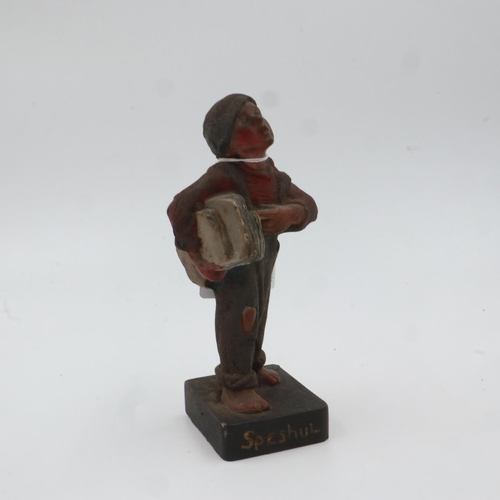 345 - Painted cast iron advertising figure of a newspaper boy, front of plinth marked 'Speshul', believed ... 