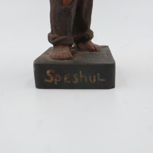 345 - Painted cast iron advertising figure of a newspaper boy, front of plinth marked 'Speshul', believed ... 