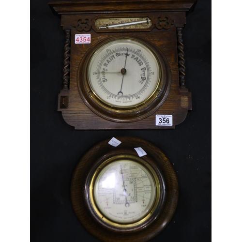 356 - Two oak framed aneroid barometers, one dated 1932, largest 36 x 32cm. Not available for in-house P&P