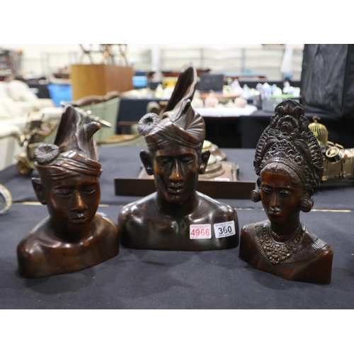 360 - Trio of South East Asian carved hardwood busts, largest H: 33 cm. UK P&P Group 3 (£30+VAT for the fi... 