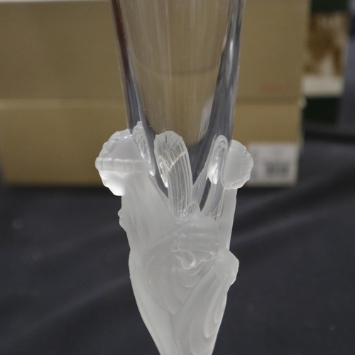 371A - Boxed pair of Erte Crystal champagne flutes, in the manner of Lalique, 30cm H. UK P&P Group 2 (£20+V... 