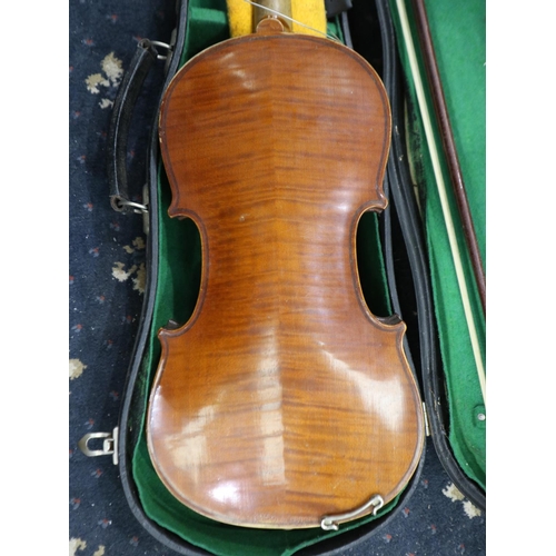 382 - Violin with two piece back and Stradavarius label to inner.  Postage group 3.