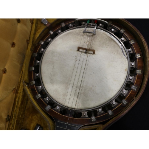 384 - Windsor patent banjo in original leather case, new. Not available for in-house P&P