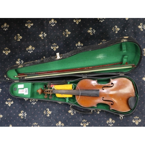 382 - Violin with two piece back and Stradavarius label to inner.  Postage group 3.