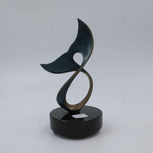 357A - Scott Hanson signed limited edition bronze whale tail sculpture mounted on a revolving black onyx ba... 