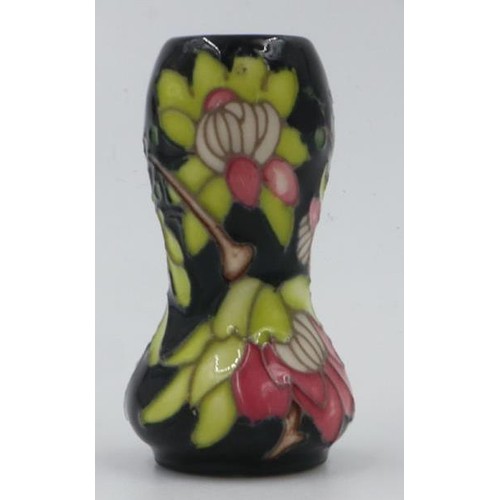 325 - Moorcroft miniature vase by Kerry Goodwin in the Winter Sweet pattern, no cracks or chips, H: 55 mm.... 