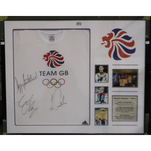 2012 - Signed framed Olympic T shirt, Luke Cambell, Lizzie Armistead, Ed Clancy. Not available for in-house... 