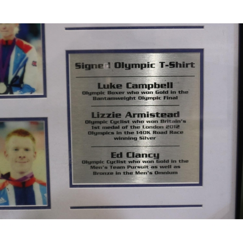 2012 - Signed framed Olympic T shirt, Luke Cambell, Lizzie Armistead, Ed Clancy. Not available for in-house... 