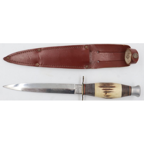 2033 - J. Nowill & Sons, Sheffield, horn handled dagger, in original leather sheath, L: 26.5cm. UK P&P Grou... 