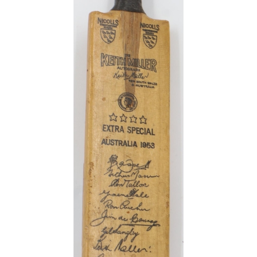 2034 - The Keith Miller autographed miniature cricket bat, New South Wales & Australia.