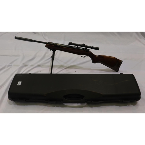 2036 - Webley Tracker .22 cal air rifle, with scope, silencer and extending bipod, with hard carry case. UK... 