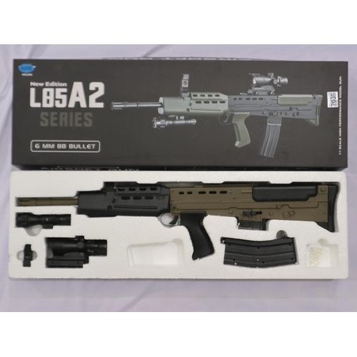 2039 - New spring powered 6mm BB rifle in black/green (L85 A1 style), boxed. UK P&P Group 3 (£30+VAT for th... 