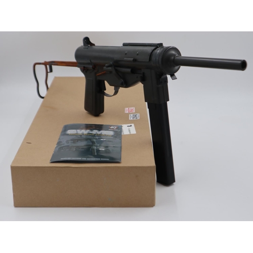 2040 - Electric M3 submachine BB grease gun, boxed, some rust around metal areas. No battery or charger pre... 