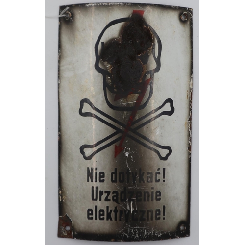 2058 - 1940’s or later enamel warning sign with Totenkopf stylised skull and crossbones which appears to ha... 