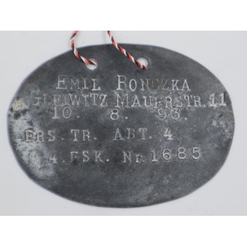 2066 - WWI Imperial German Dog Tag from a soldier in the Heavy Artillery. UK P&P Group 1 (£16+VAT for the f... 