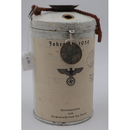 2076 - Large WWII German 1939 dated collection tin from the Ministry of the Interior. UK P&P Group 2 (£20+V... 