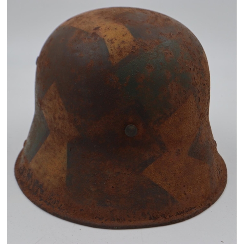 2109 - Imperial German camouflage 1916 model Stahlhelm helmet. No liner. Found in an old farm buildings roo... 