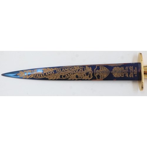 2133 - Wilkinson Sword Falkland Islands Campaign commemorative Fairbairn Sykes Commando dagger, engraved an... 