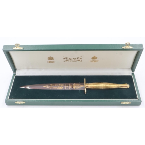 2136 - Wilkinson Sword Royal Marines Commando commemorative Fairbairn Sykes Commando dagger, engraved and g... 