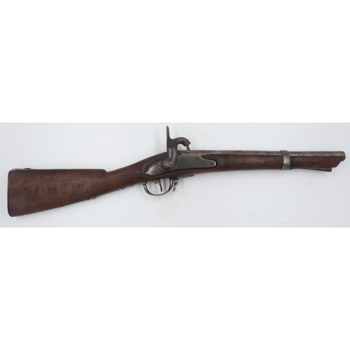 2138 - 18th century short rifle, formed from a reduced black-powder rifle, stock with marks, obsolete calib... 