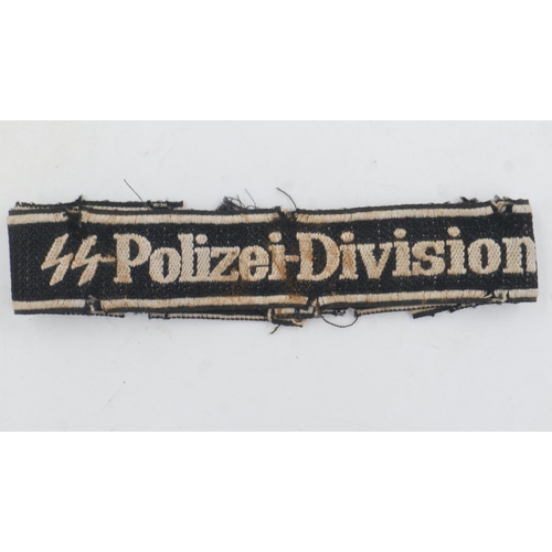 2162 - Third Reich SS-Polizei-Division cuff title, removed from a uniform. Marked Beveo-Wuppertal. Passes t... 