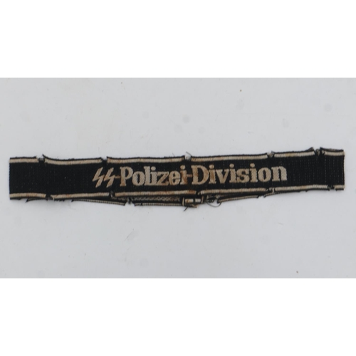 2162 - Third Reich SS-Polizei-Division cuff title, removed from a uniform. Marked Beveo-Wuppertal. Passes t... 