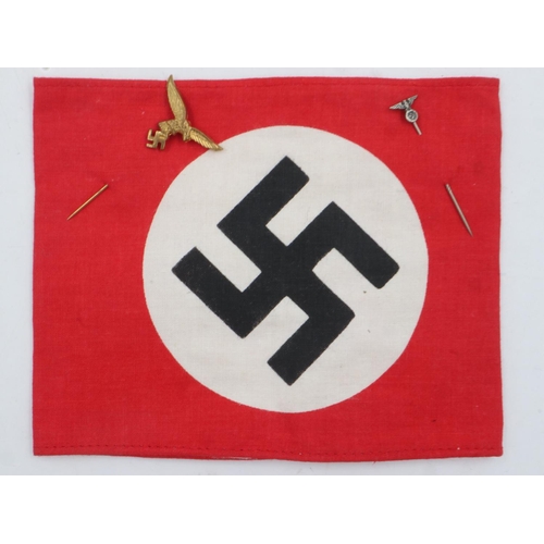 2164 - Third Reich printed cotton NSDAP armband, with two tie pins. UK P&P Group 1 (£16+VAT for the first l... 