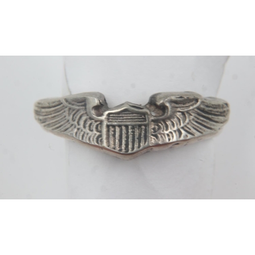 2170 - WWII sterling silver USAAF Pilots ring. UK Size U,  US Size 10.5. UK P&P Group 1 (£16+VAT for the fi... 